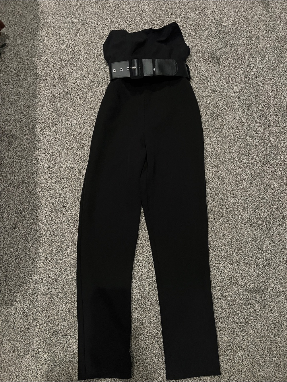 superdown Black Strapless Jumpsuit with Wide Belt